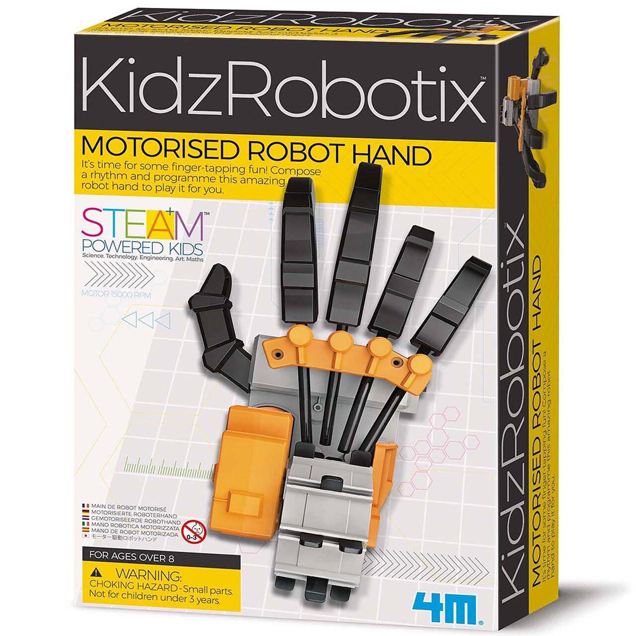 4M: KidzRobotix - Motorized Robot Hand - DIY Building Science Kit, Programmable Drum, Lever-Based Fingers, Precision Gear System, STEM Toy, Kids 8+